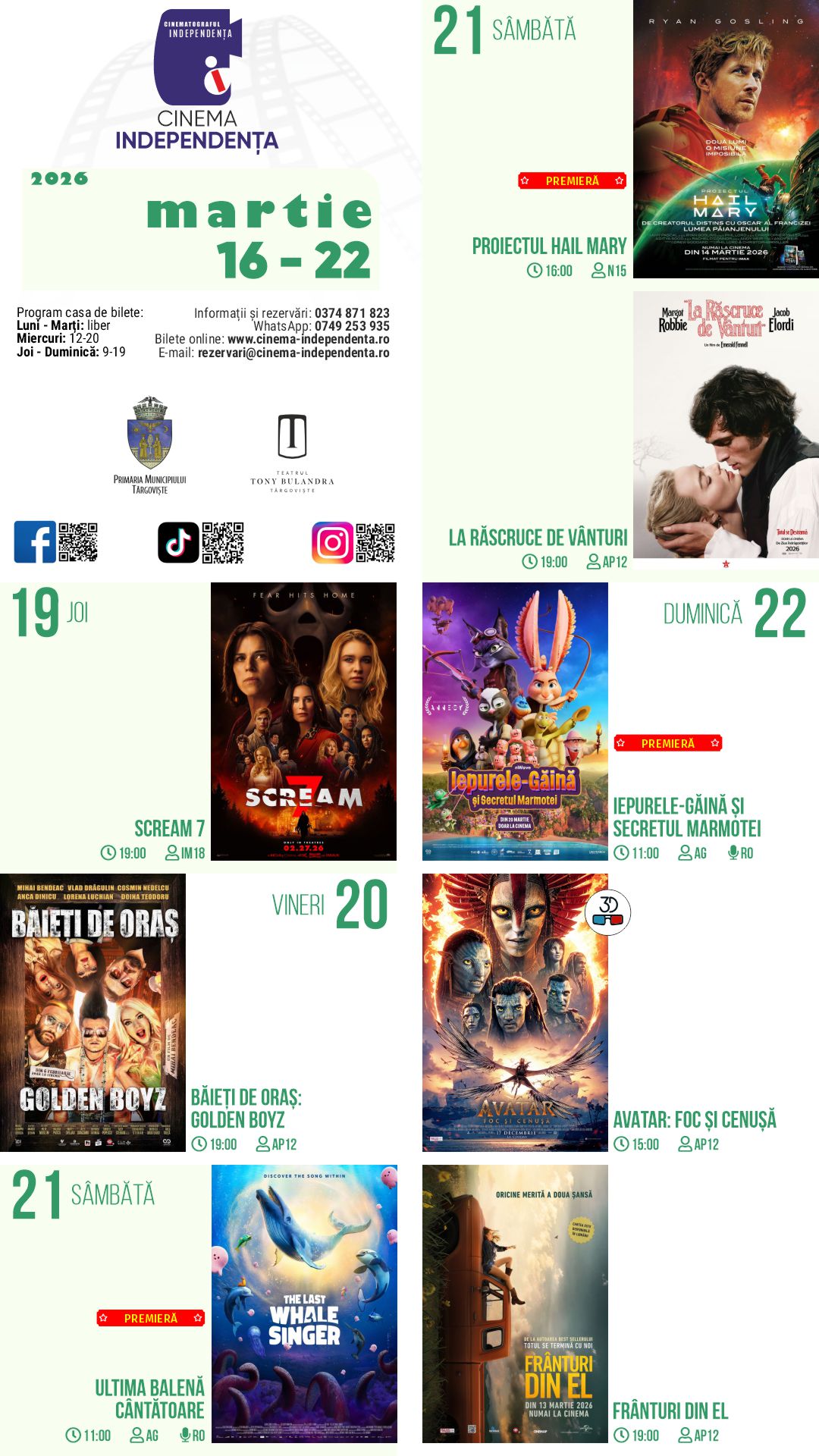 program cinema Independența