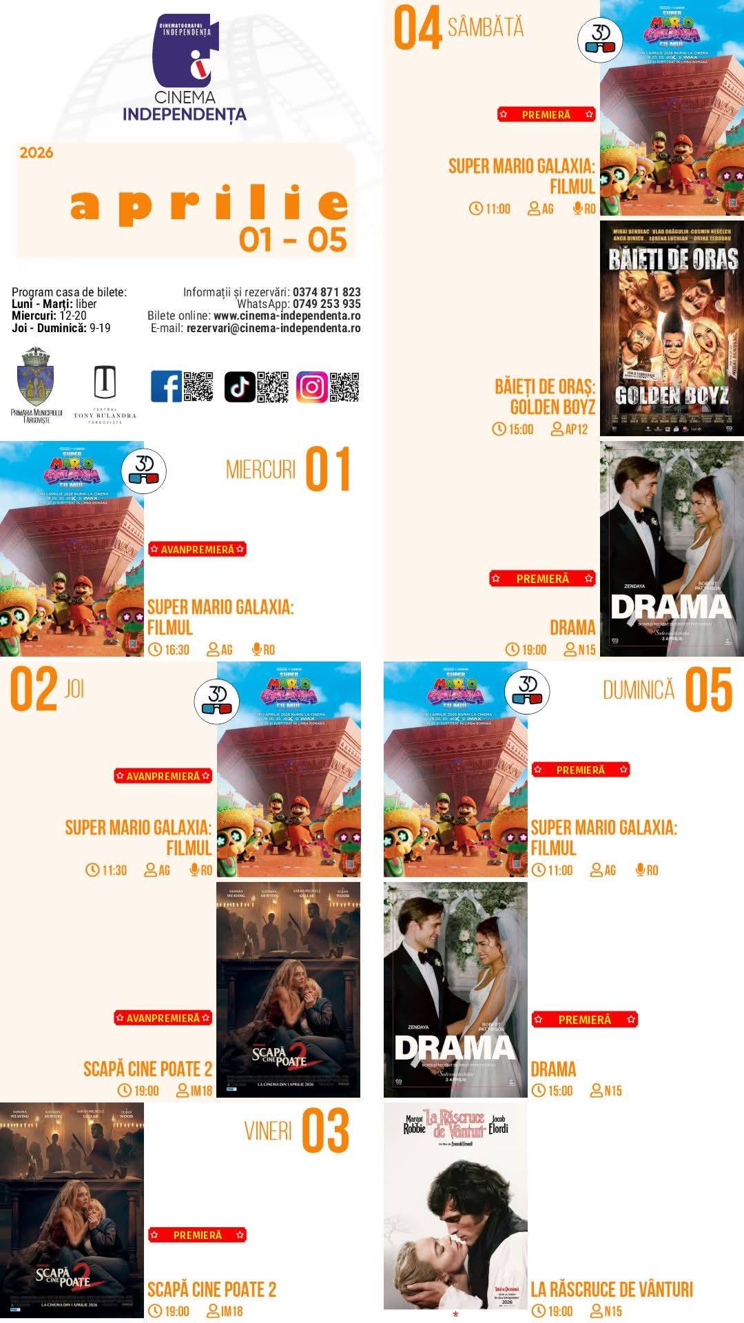 program cinema Independența