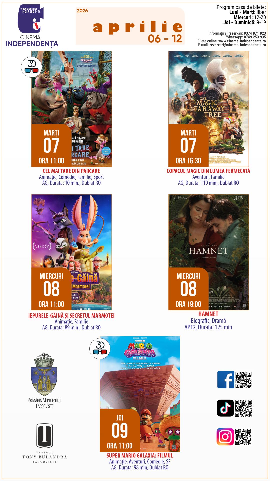 program cinema Independența