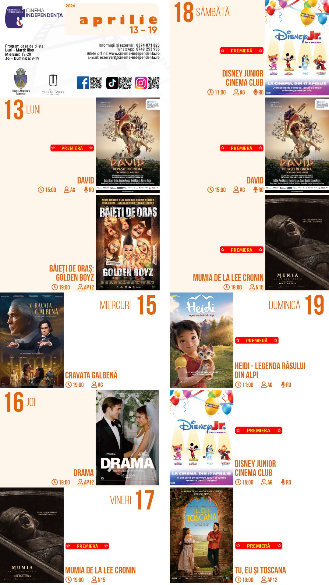 program cinema Independența