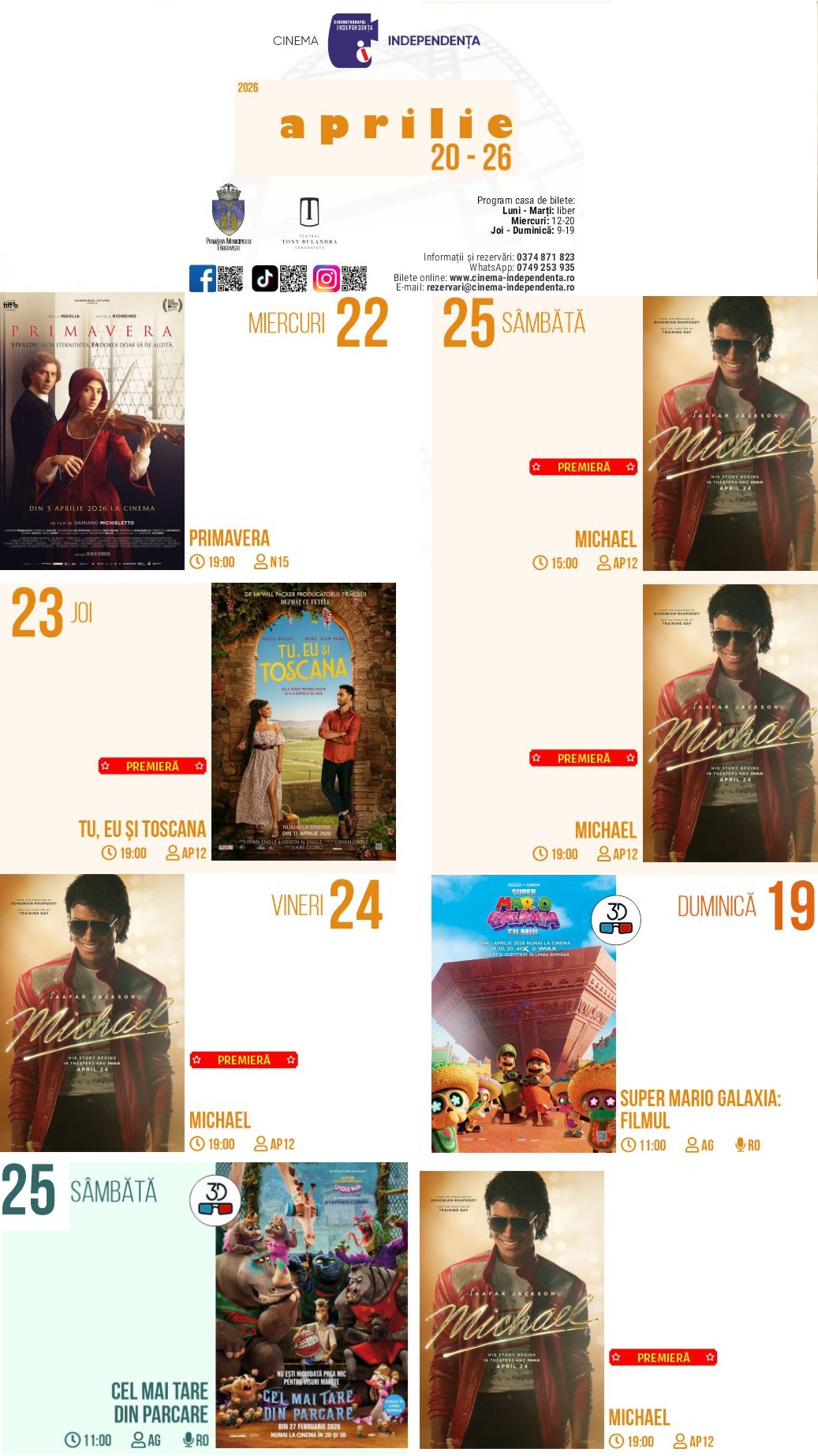 program cinema Independența