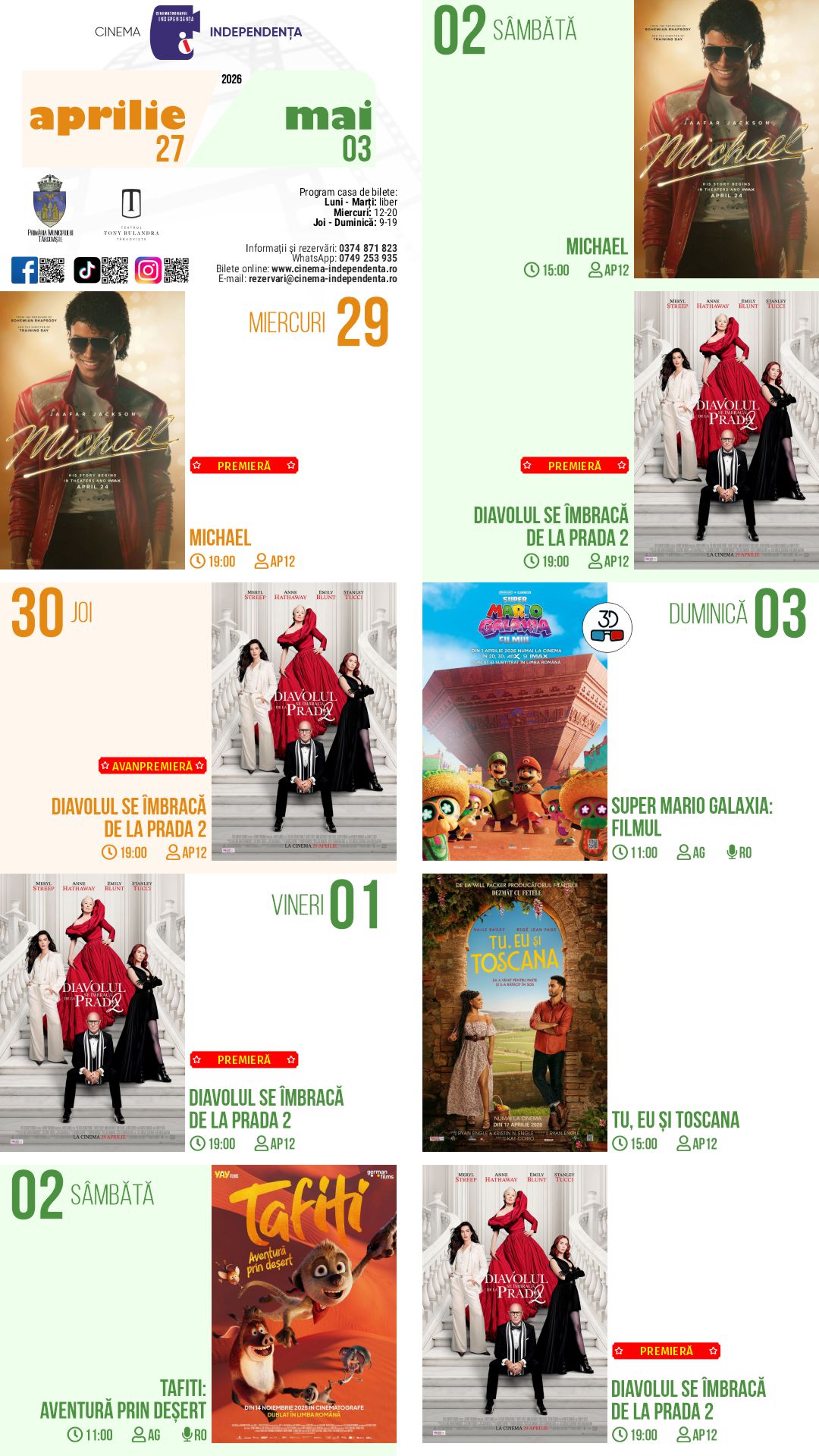 program cinema Independența